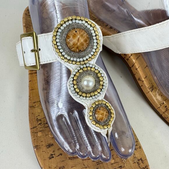Vionic White Adelie Embellished Cork Insole Adjustable Strap Sandals Women's 8 - Picture 3 of 10